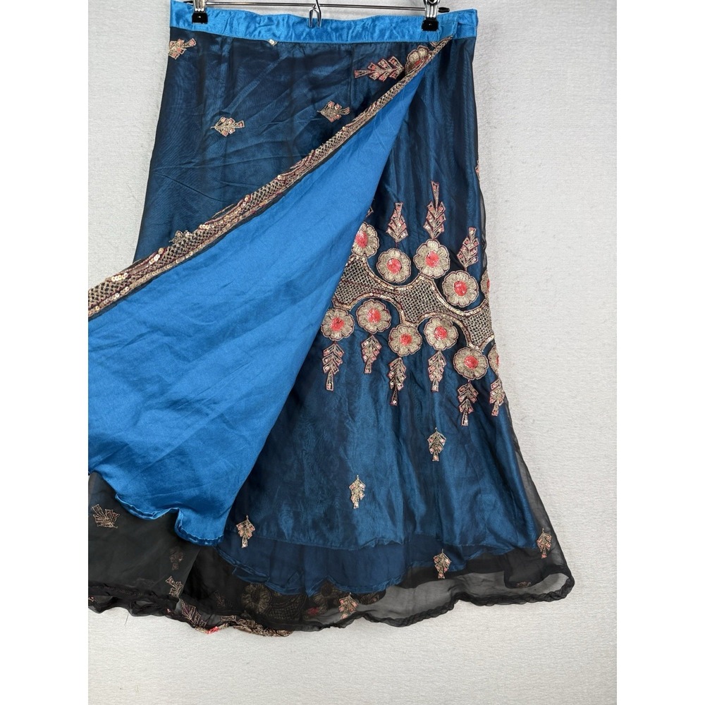 Vtg Lotus Creations Sari Wrap Skirt Sz  M L Festival Boho Fairycore Artsy Sequin - Picture 2 of 7